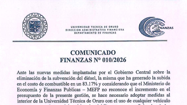 COMUNICADO FINANZAS Nº 010/2026